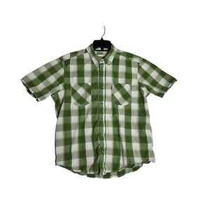 Levis Green Plaid Short Sleeve Button Up Western Shirt Mens Large